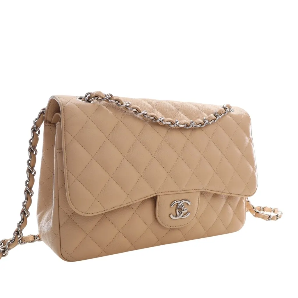 Chanel Jumbo Classic Caviar Double Flap Beige Leather Very good - Back View