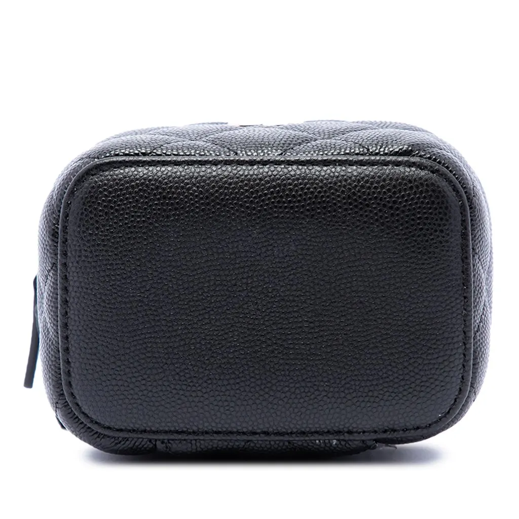 Chanel Mini Quilted Caviar Pearl On Top Vanity Case With Chain Black Leather Very good - Inside View
