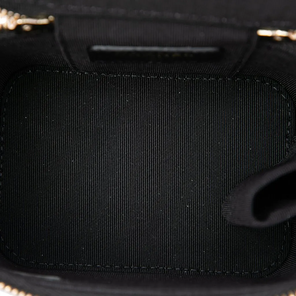 Chanel Mini Quilted Caviar Pearl On Top Vanity Case With Chain Black Leather Very good - Model View