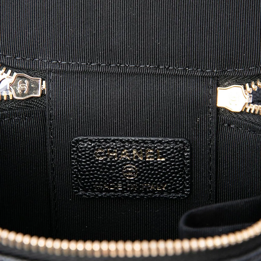 Chanel Mini Quilted Caviar Pearl On Top Vanity Case With Chain Black Leather Very good - Box View