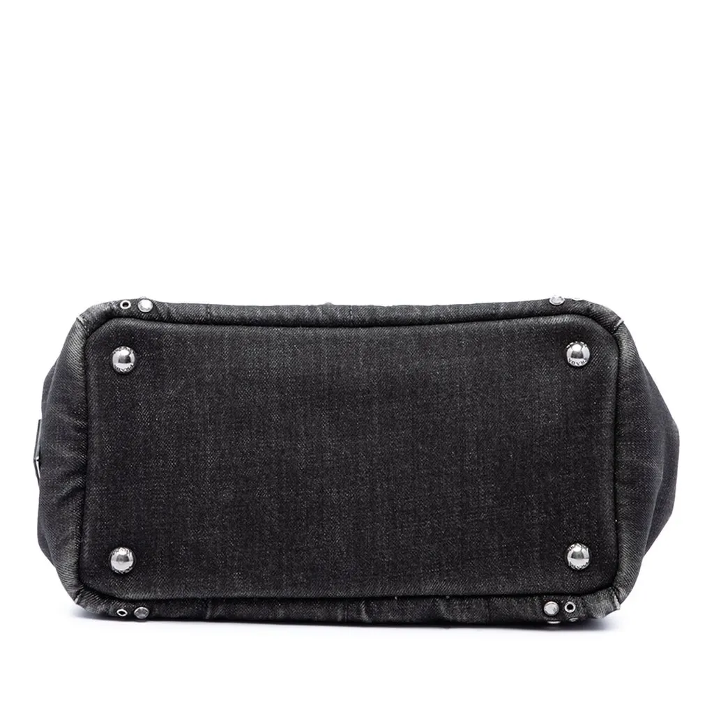 Prada Studded Denim Canapa Logo Tote Grey Denim Good - Inside View