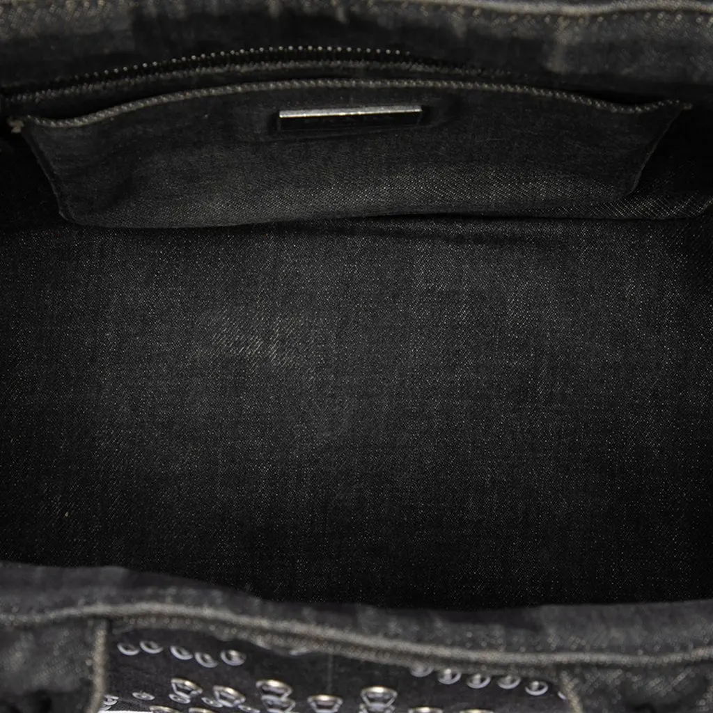 Prada Studded Denim Canapa Logo Tote Grey Denim Good - Model View