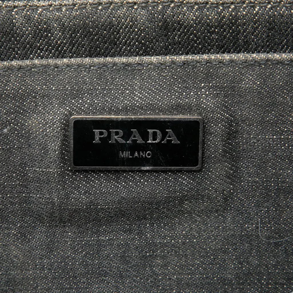Prada Studded Denim Canapa Logo Tote Grey Denim Good - Box View