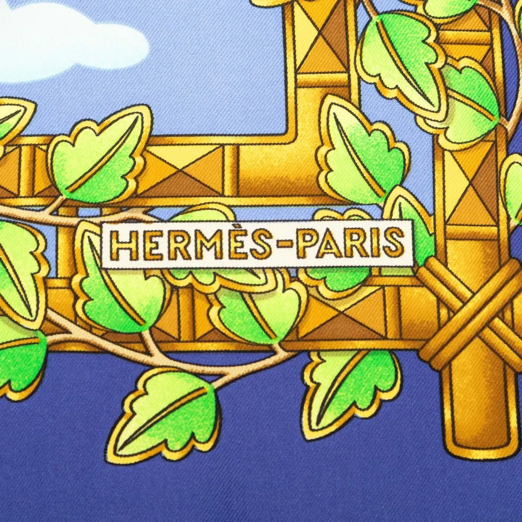 Hermès United Nations Doves of Peace Silk Scarf 90 Blue Very good - Back View