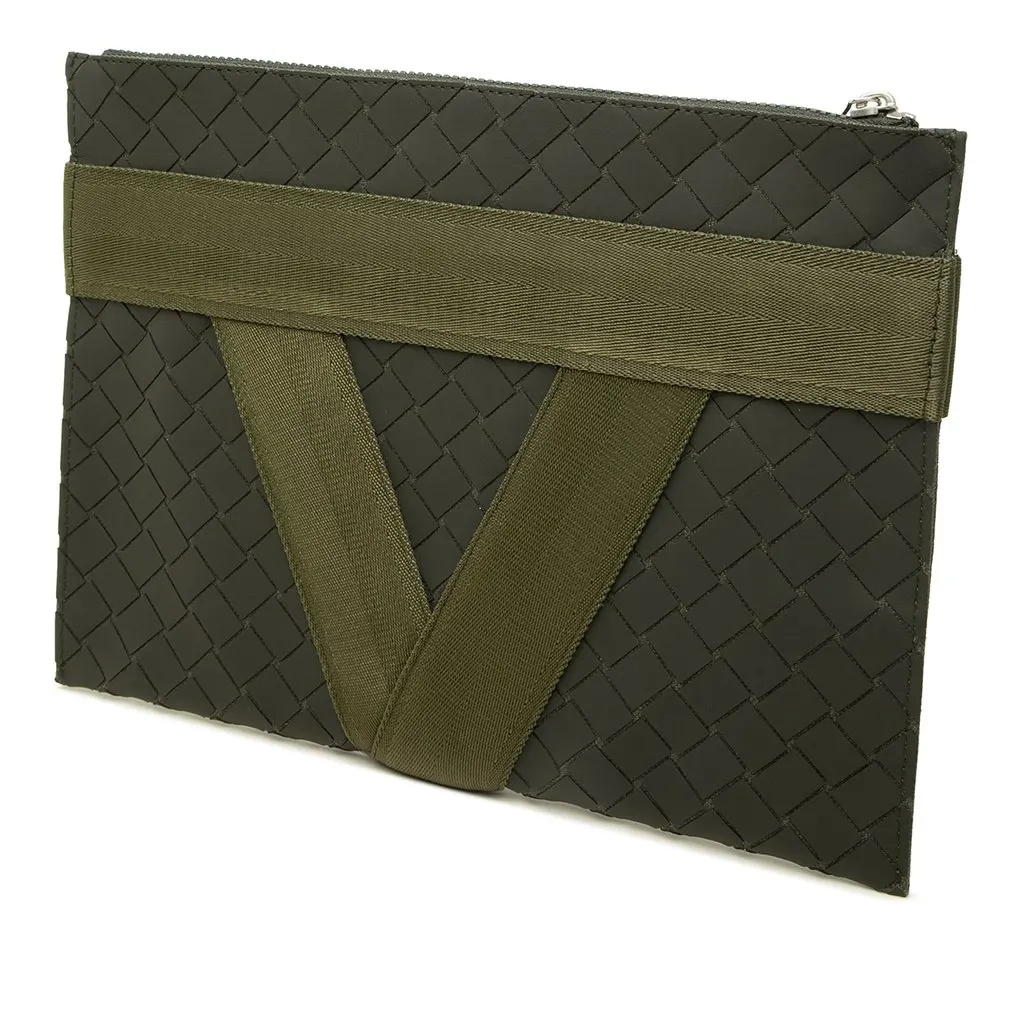 Bottega Veneta Rubber Intreccio Buffer Clutch Green Polyester Very good - Back View