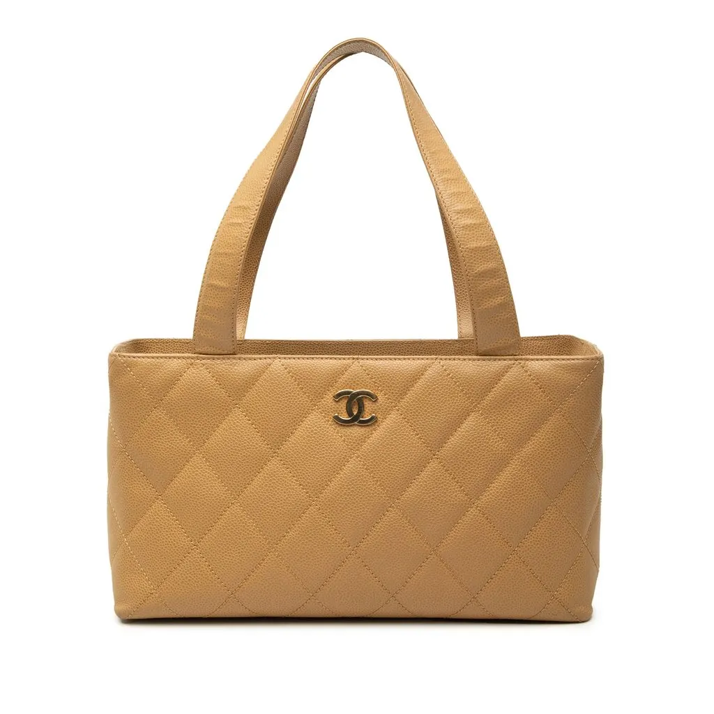 Chanel CC Quilted Caviar Tote Beige Leather Very good - Front View