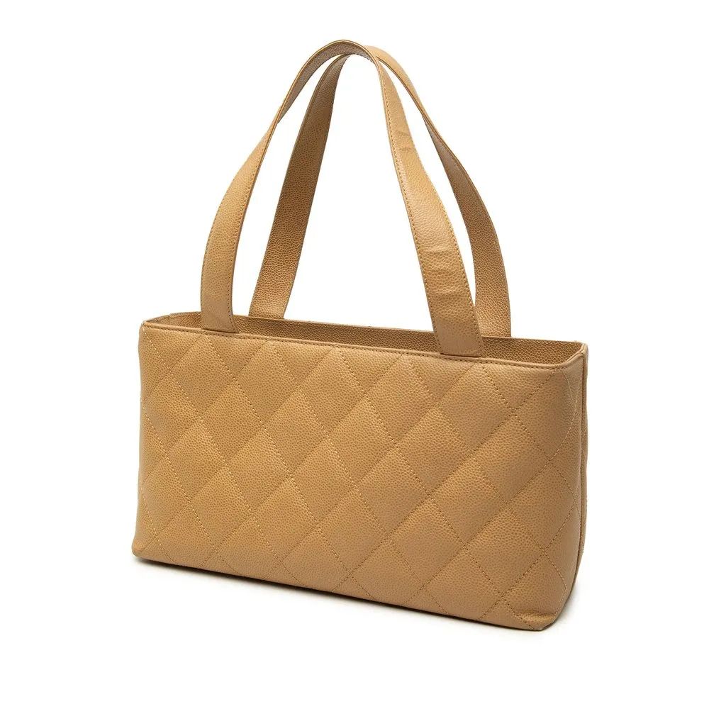 Chanel CC Quilted Caviar Tote Beige Leather Very good - Back View