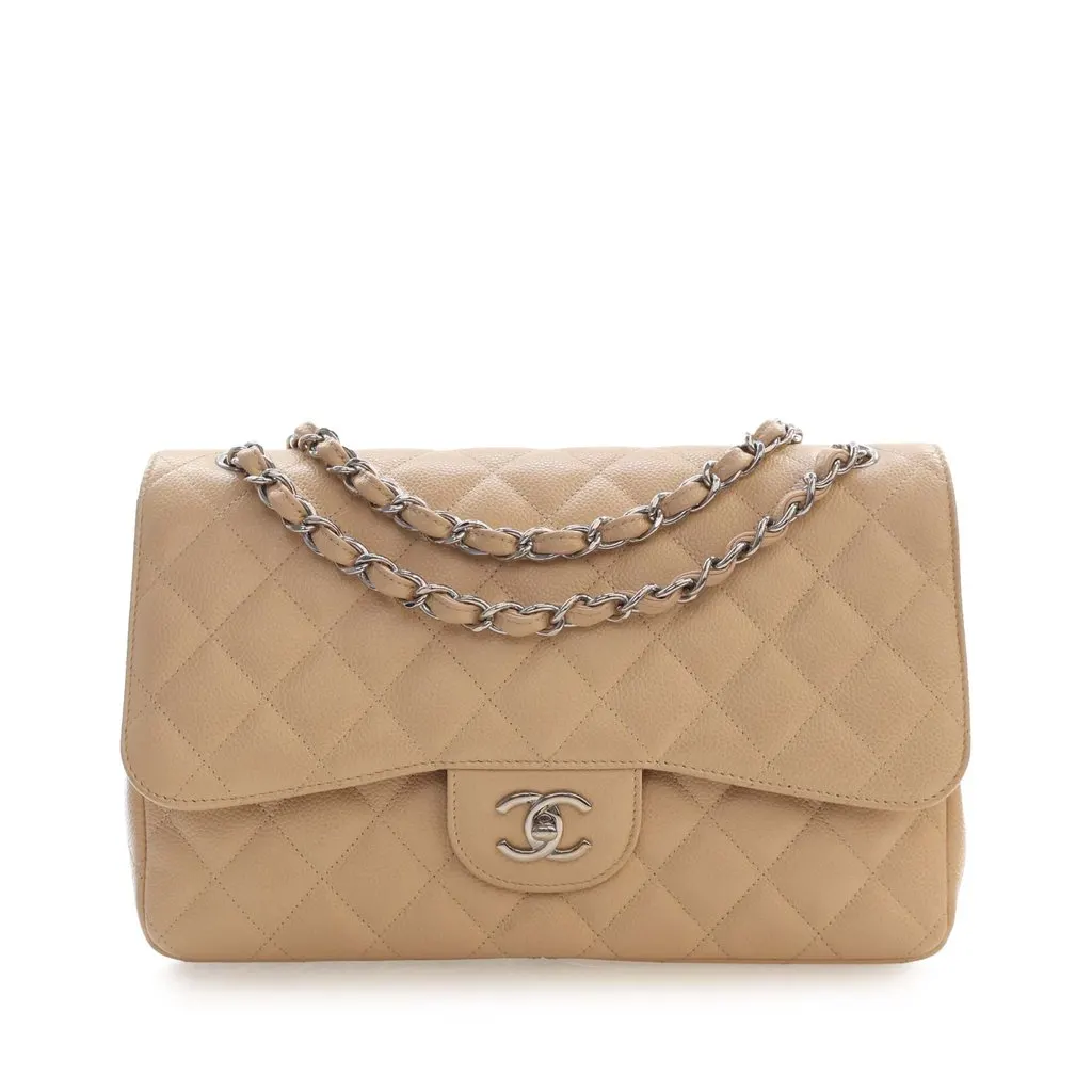 Chanel Jumbo Classic Caviar Double Flap Beige Leather Very good - Front View