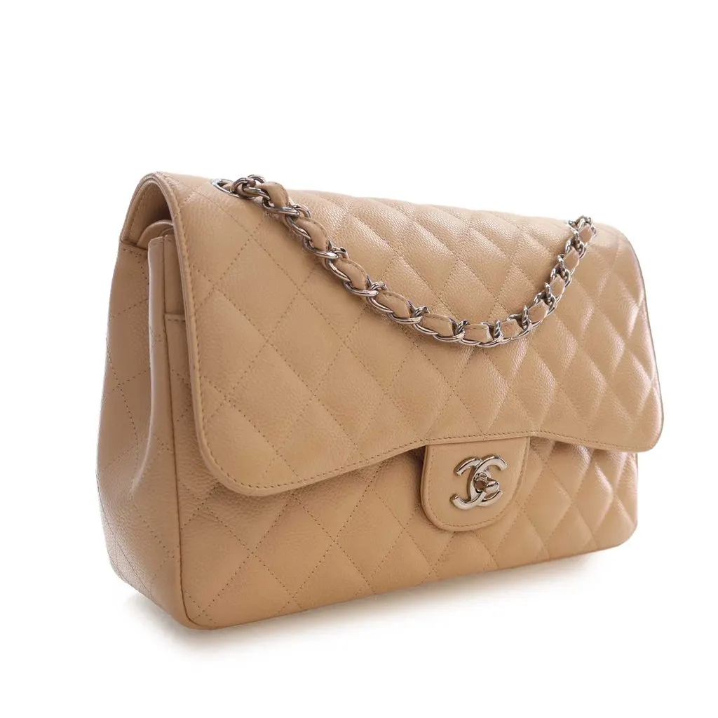 Chanel Jumbo Classic Caviar Double Flap Beige Leather Very good - Back View