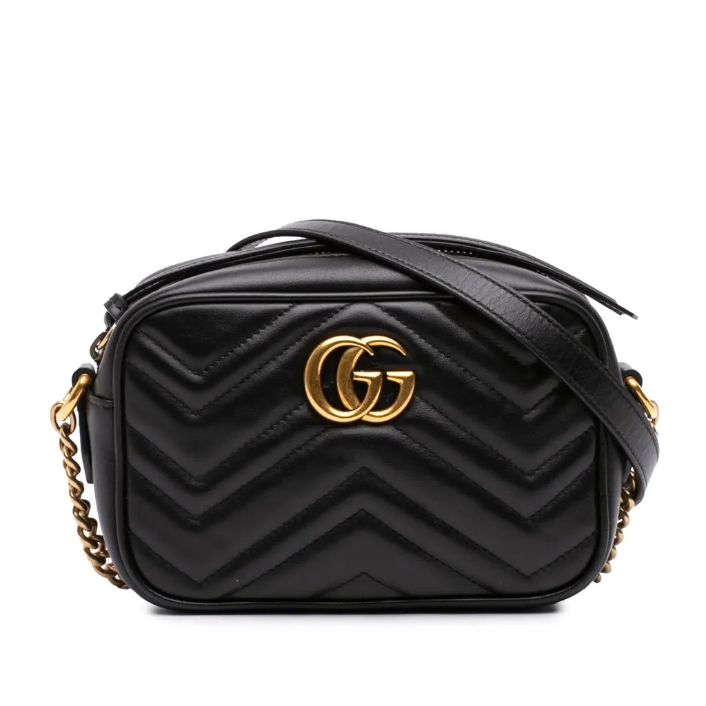 Gucci Mini GG Marmont Matelasse Calfskin Crossbody Black Leather Very good - Front View
