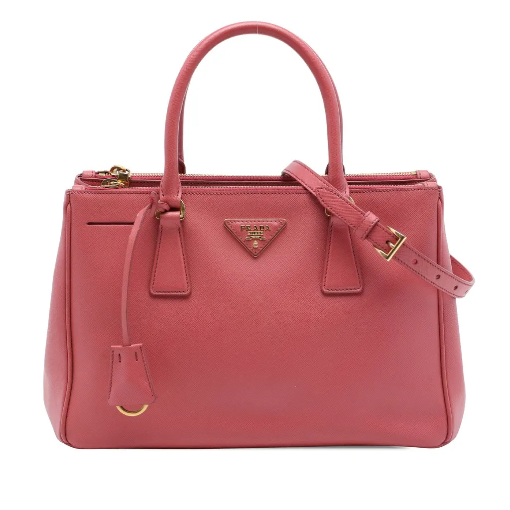 Prada Medium Saffiano Lux Galleria Double Zip Tote Pink Leather Very good - Front View