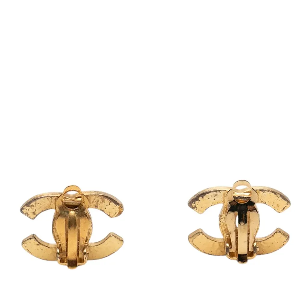 Chanel CC Enamel and Gold Plated Clip On Earrings Black Very good - Back View
