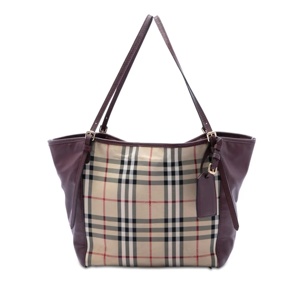 Burberry Small Haymarket Check Canvas and Leather Canterbury Tote Beige Very good - Front View