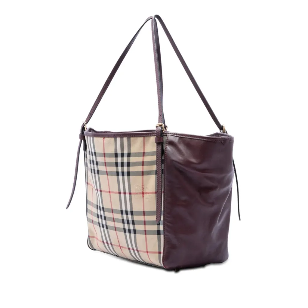 Burberry Small Haymarket Check Canvas and Leather Canterbury Tote Beige Very good - Back View