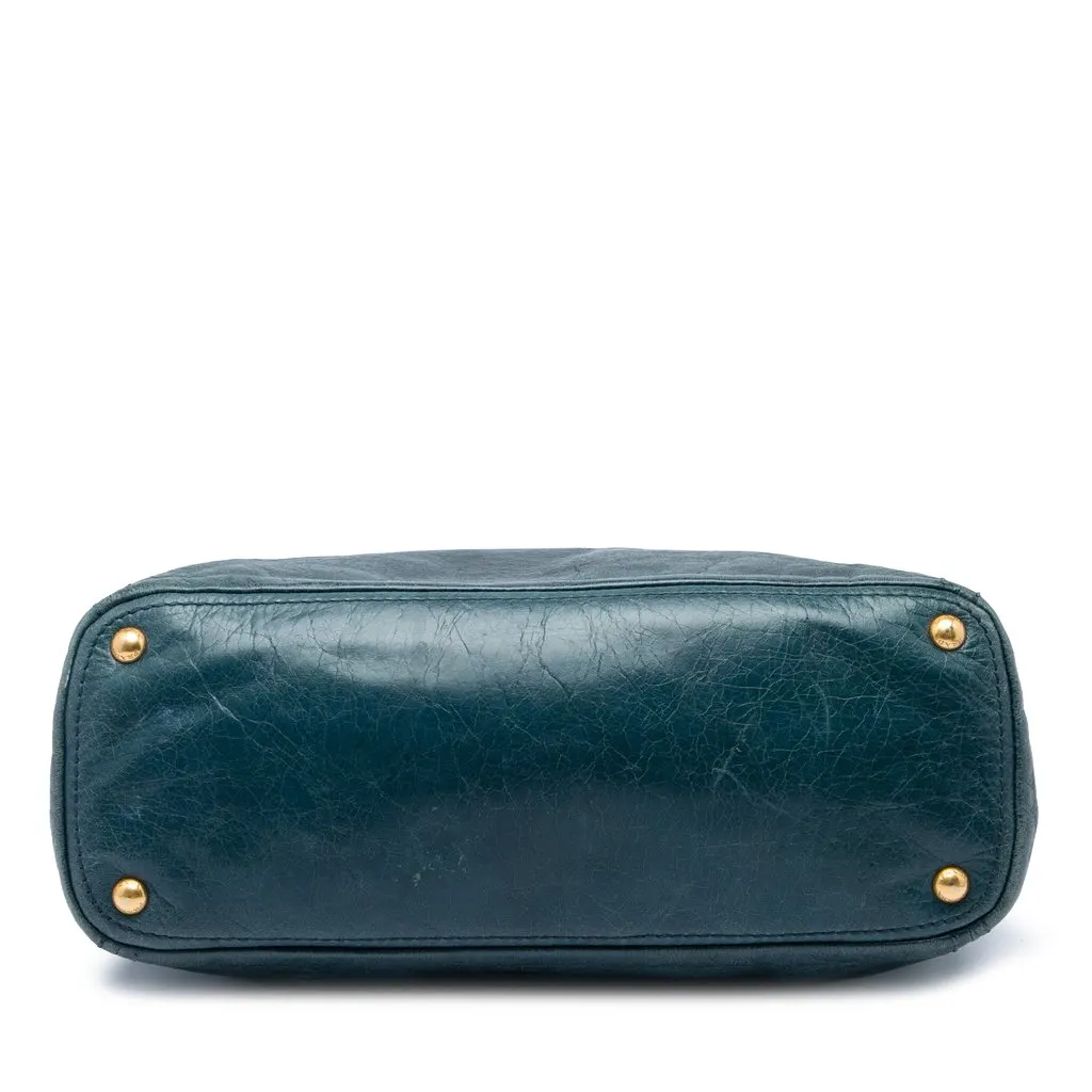 Prada Vitello Shine Front Pocket Convertible Tote Green Leather Very good - Inside View