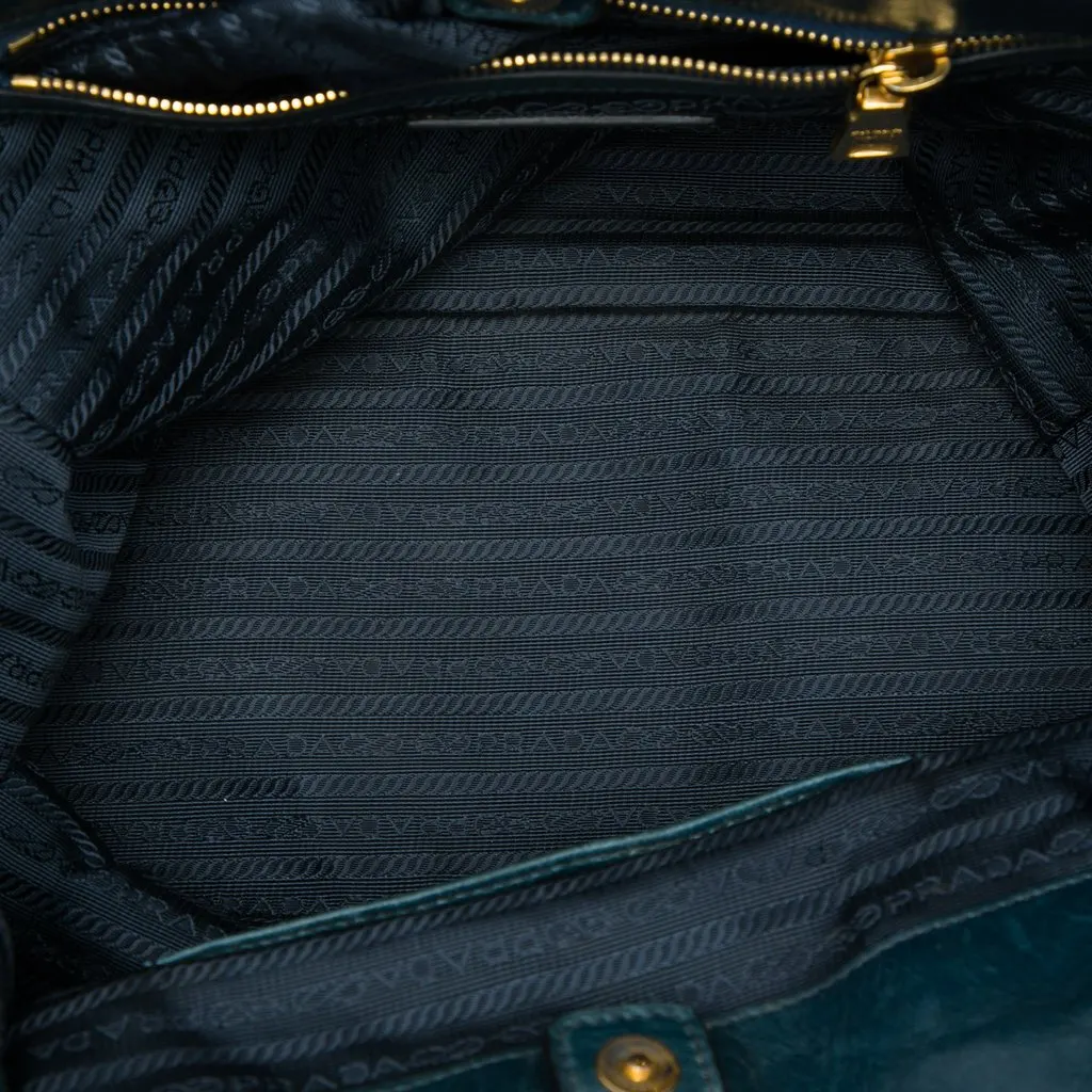 Prada Vitello Shine Front Pocket Convertible Tote Green Leather Very good - Model View