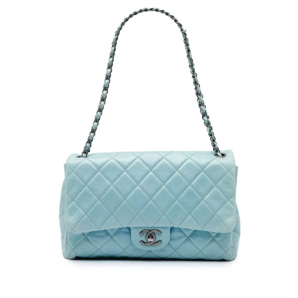 Chanel Large Quilted Aged Calfskin Coco Soft Flap Blue Leather Very good - Front View