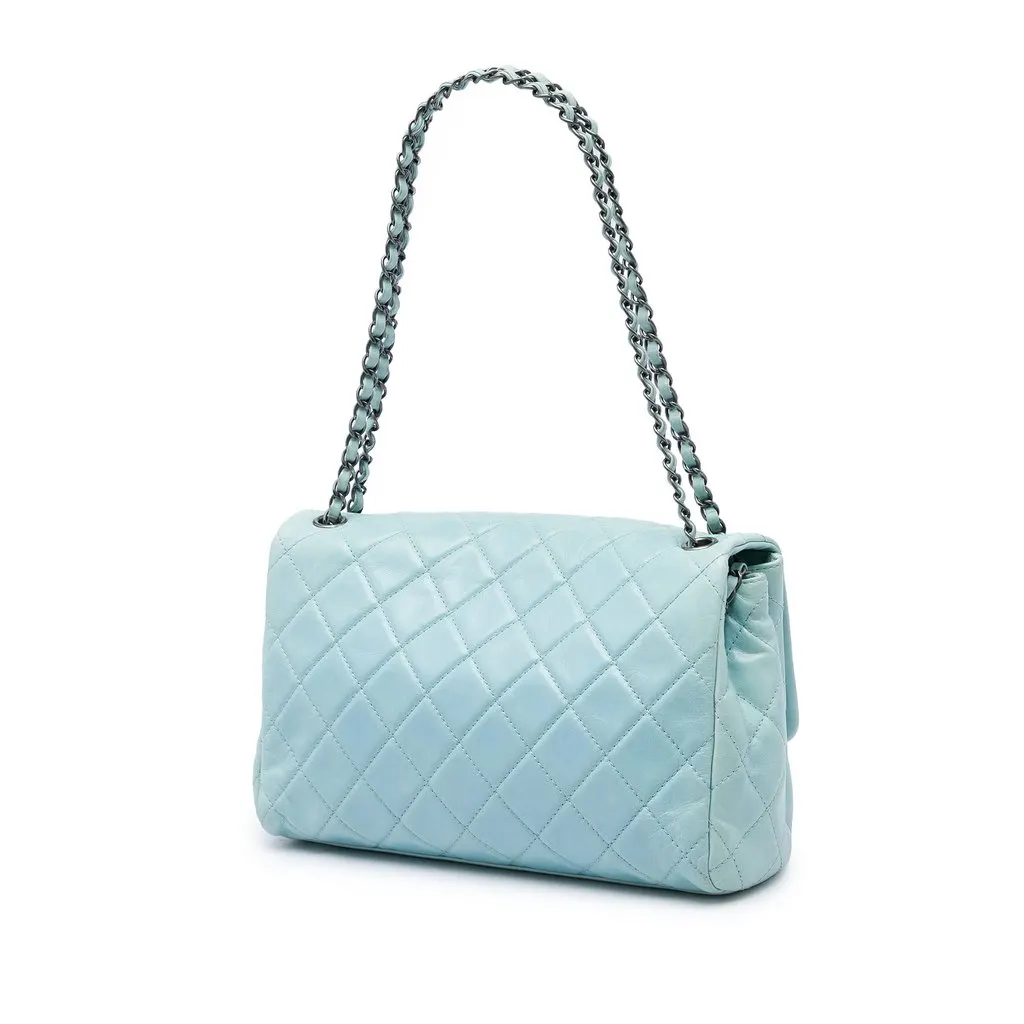 Chanel Large Quilted Aged Calfskin Coco Soft Flap Blue Leather Very good - Back View