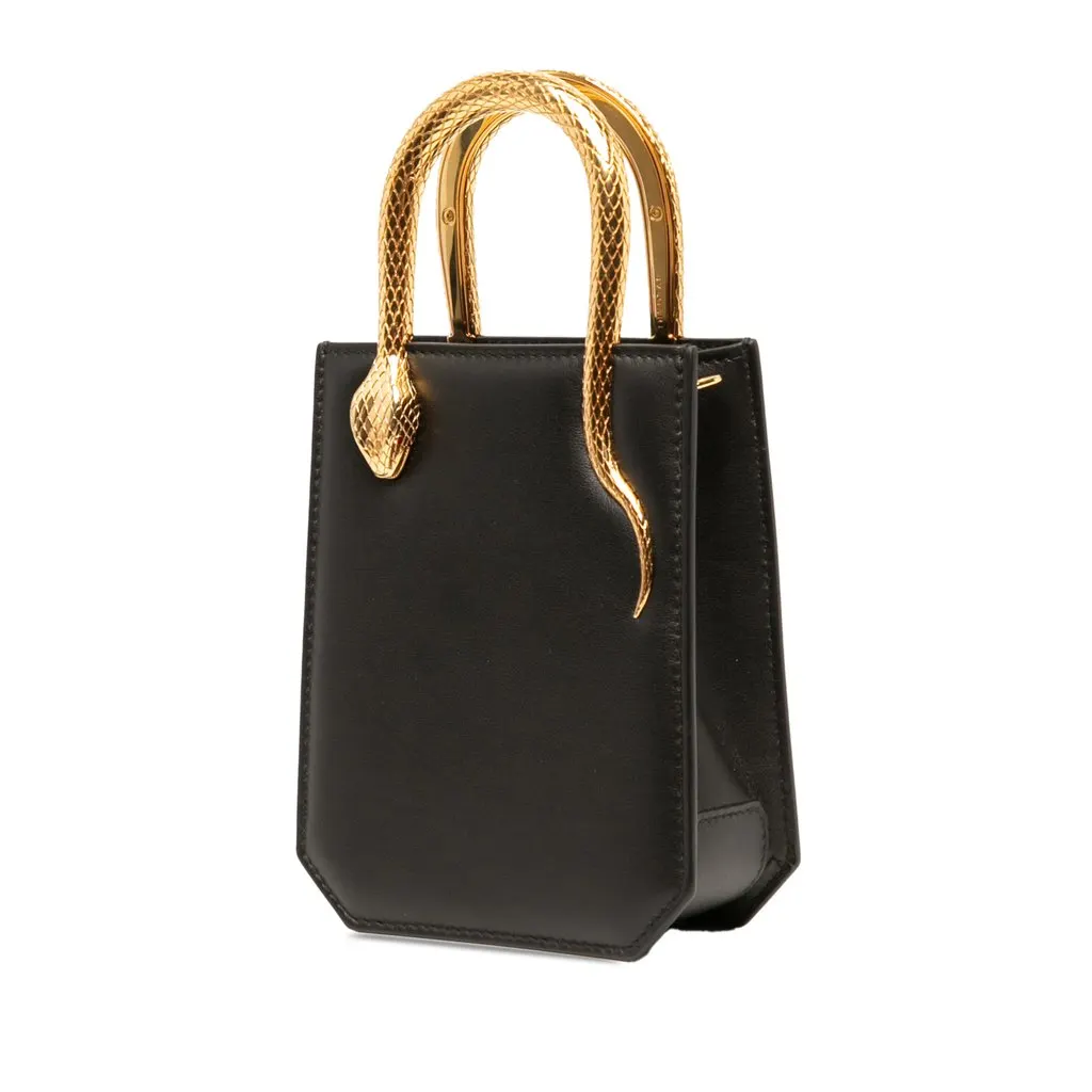 Bvlgari Mini Leather Serpentine Tote Black Leather Very good - Back View