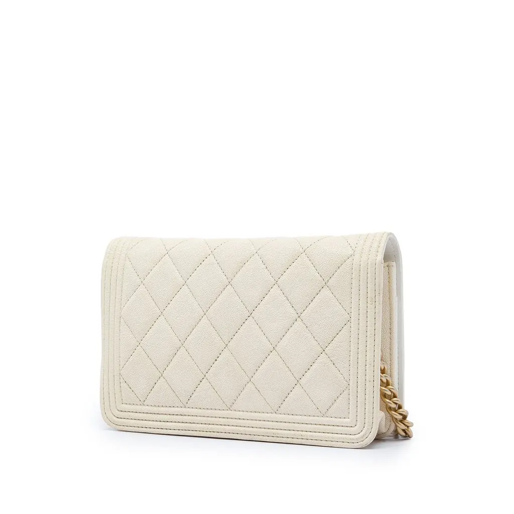 Chanel Quilted Caviar Boy Wallet on Chain White Leather Very good - Back View
