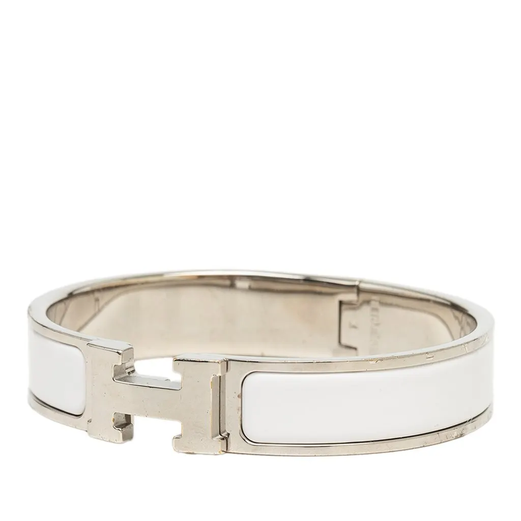 Hermès Narrow Enamel Clic H Bracelet PM White Enamel Very good - Back View