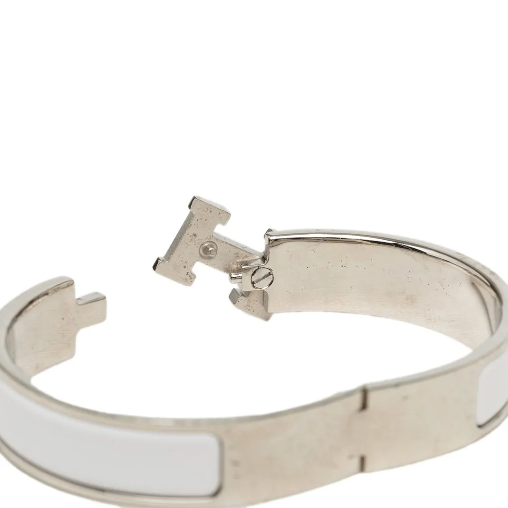 Hermès Narrow Enamel Clic H Bracelet PM White Enamel Very good - Model View
