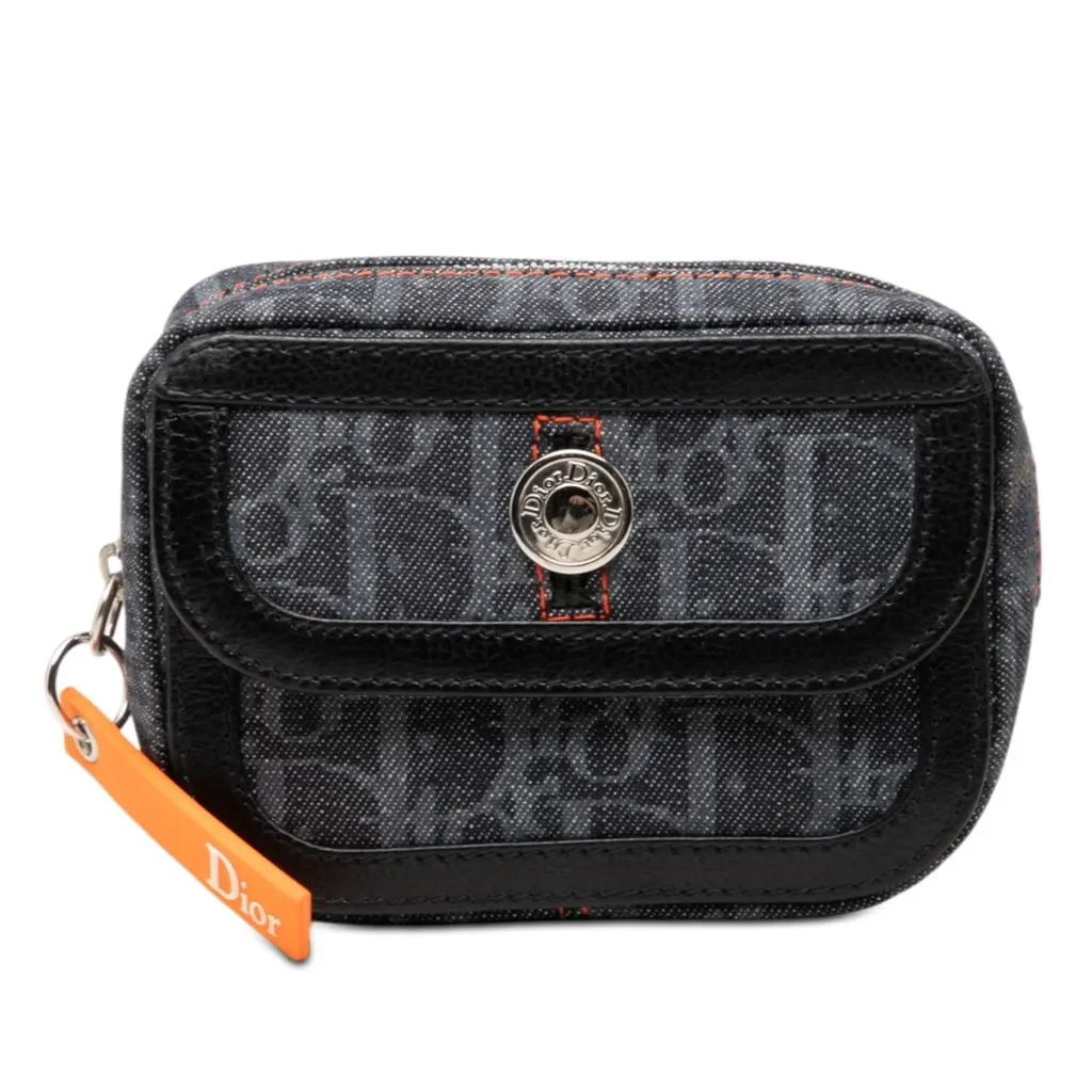 Dior Oblique Denim Flight Coin Pouch Blue Very good - Front View