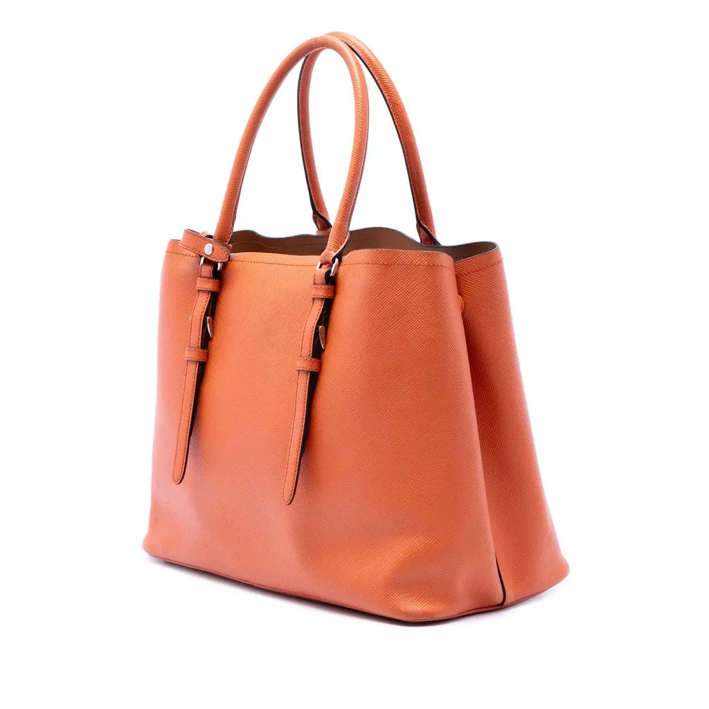 Prada Medium Saffiano Cuir Double Handle Satchel Orange Leather Good - Back View