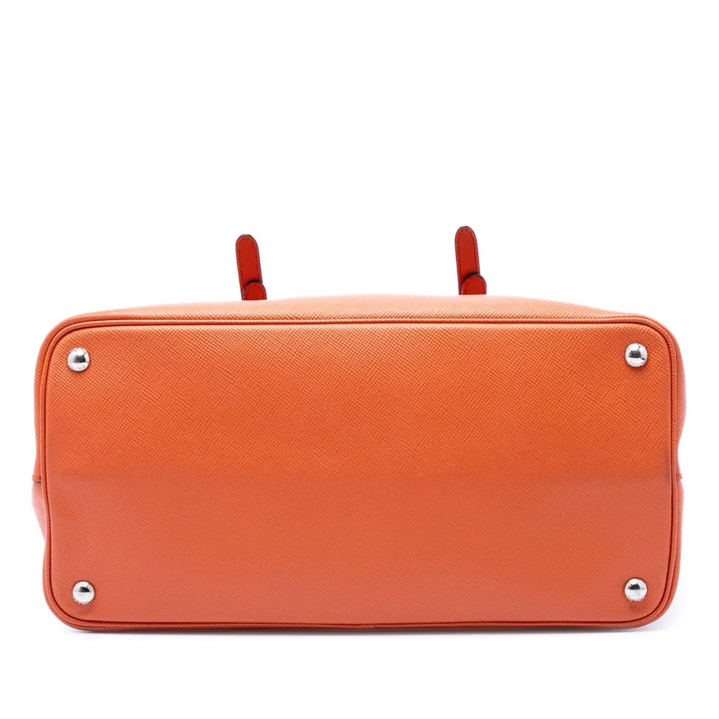 Prada Medium Saffiano Cuir Double Handle Satchel Orange Leather Good - Inside View