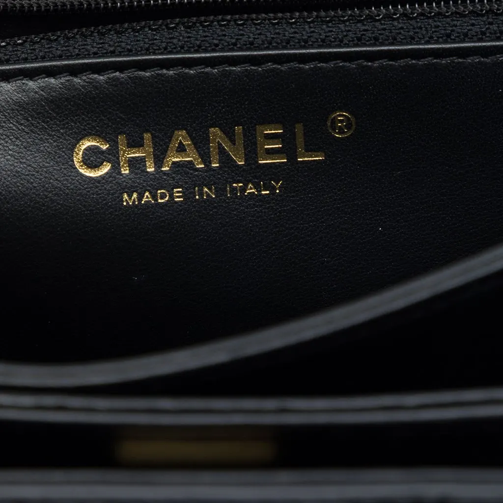Chanel CC Quilted Patent Accordion Pushlock Top Handle Flap Black Leather Very good - Box View