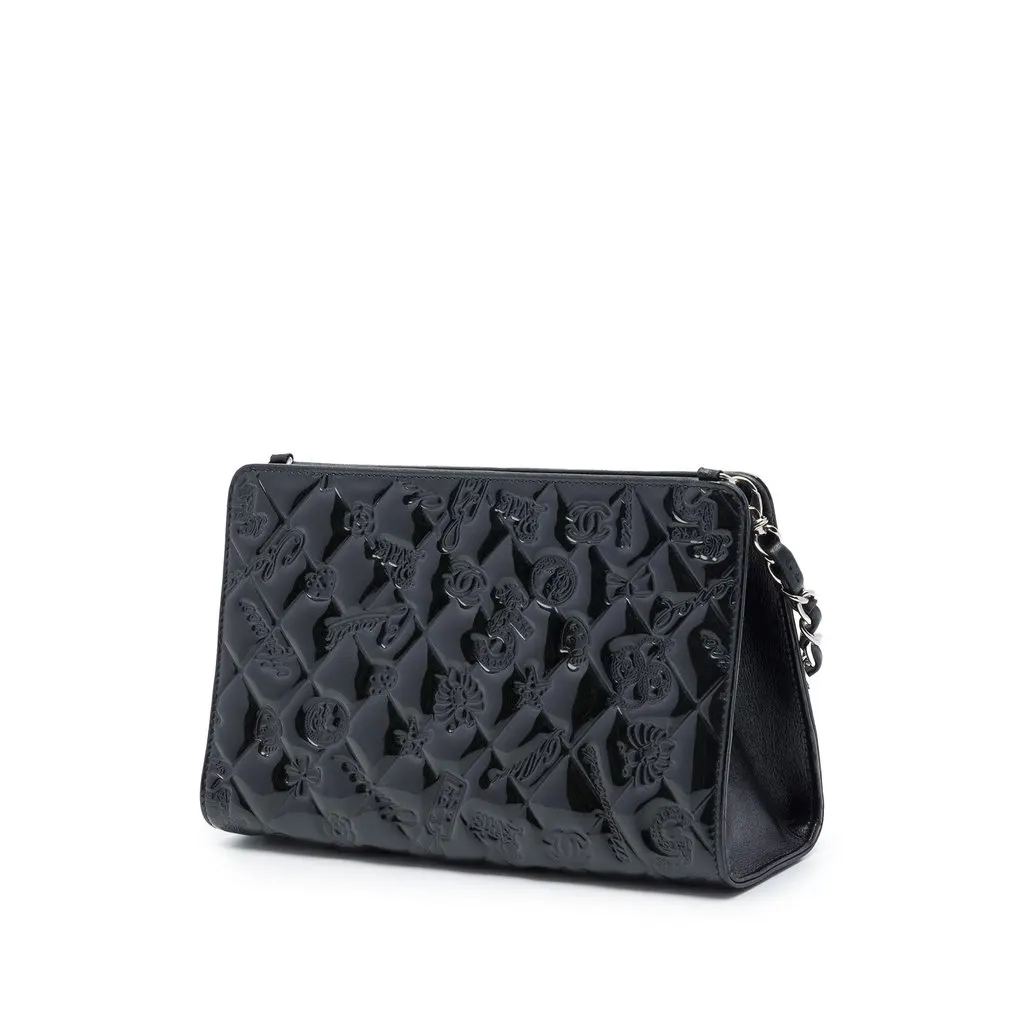 Chanel Quilted Patent Embossed Lucky Symbols Pochette Black Leather Very good - Back View
