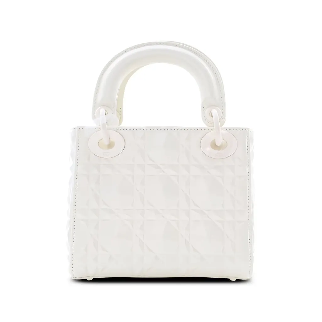 Dior Mini Ultra Matte Calfskin Diamond Cannage Lady Dior White Leather Very good - Back View