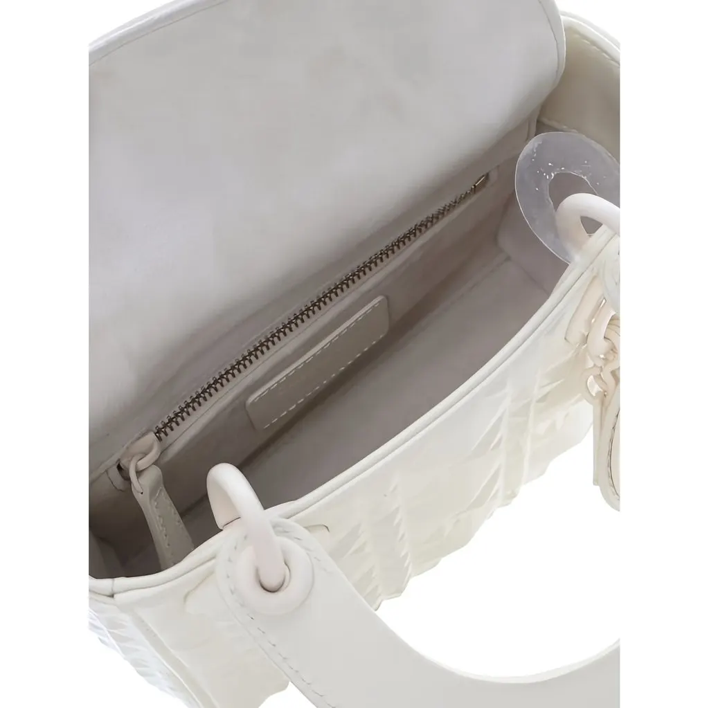 Dior Mini Ultra Matte Calfskin Diamond Cannage Lady Dior White Leather Very good - Model View