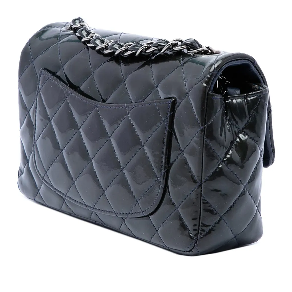 Chanel Mini Rectangular Classic Patent Single Flap Blue Leather Very good - Back View