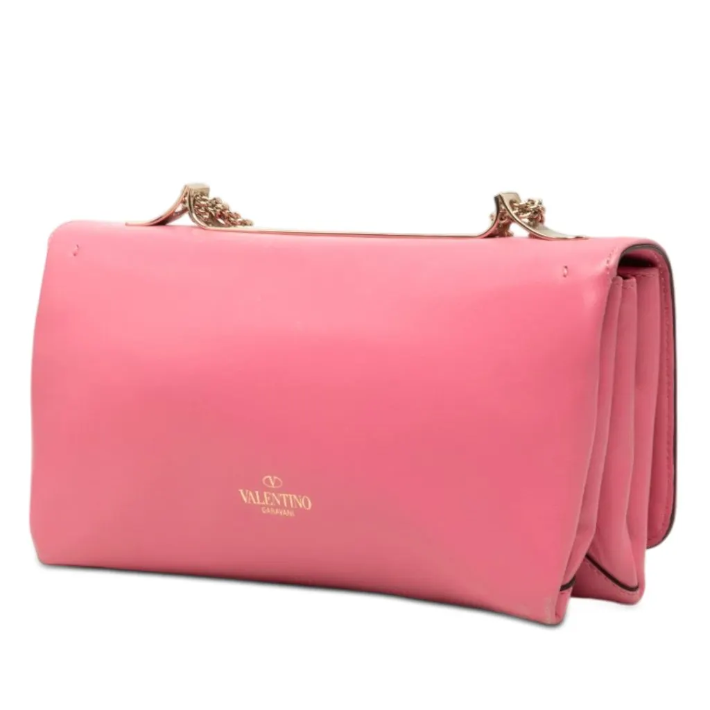 Valentino Leather Rockstud Va Va Voom Clutch on Chain Pink Leather Very good - Back View