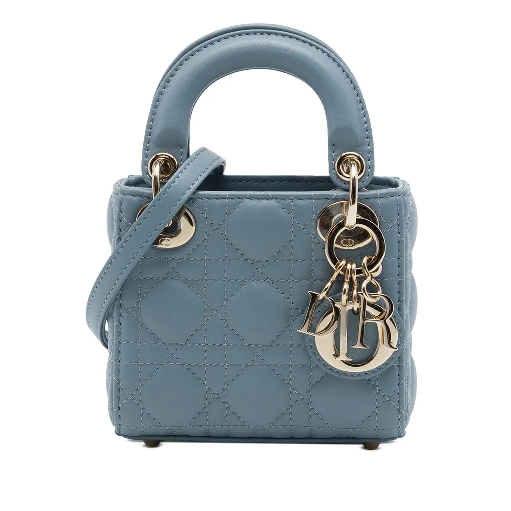 Dior Micro Lambskin Cannage Lady Dior Blue Leather Very good - Front View