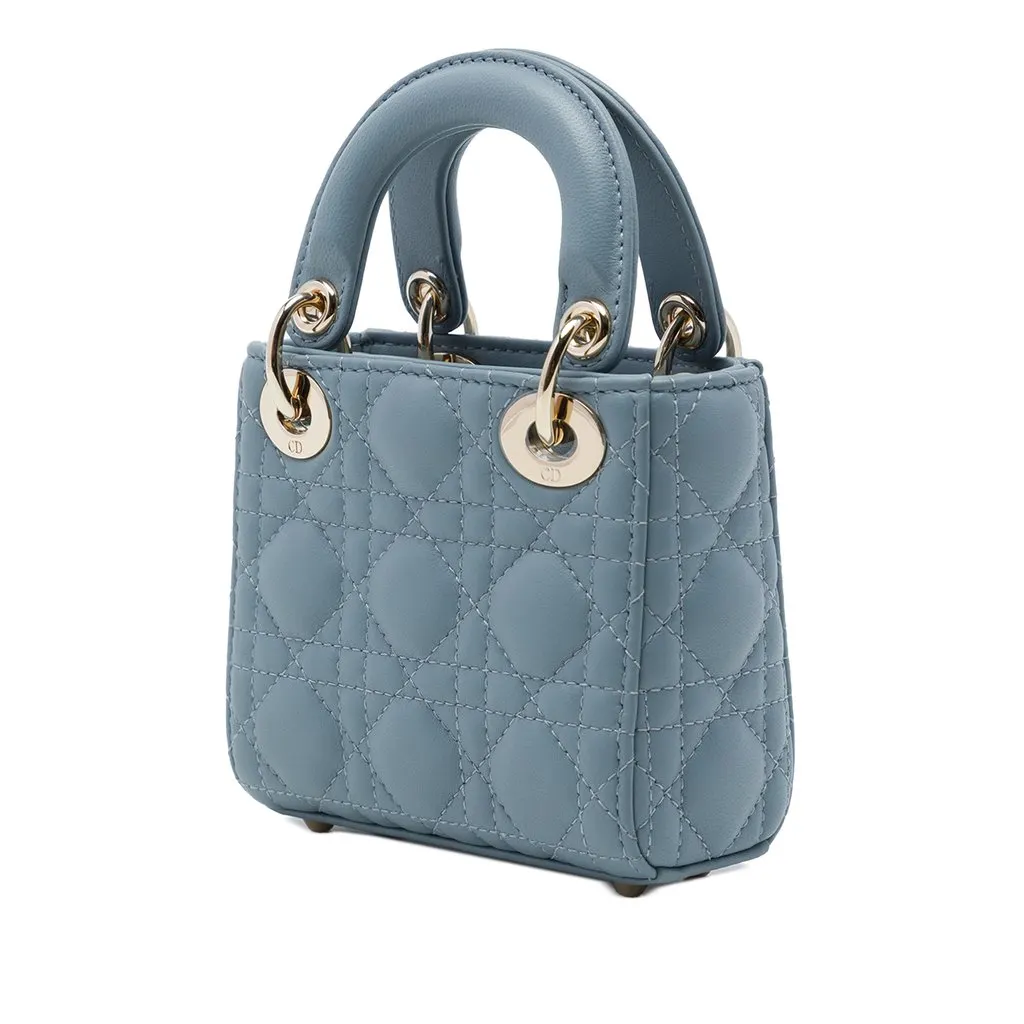 Dior Micro Lambskin Cannage Lady Dior Blue Leather Very good - Back View