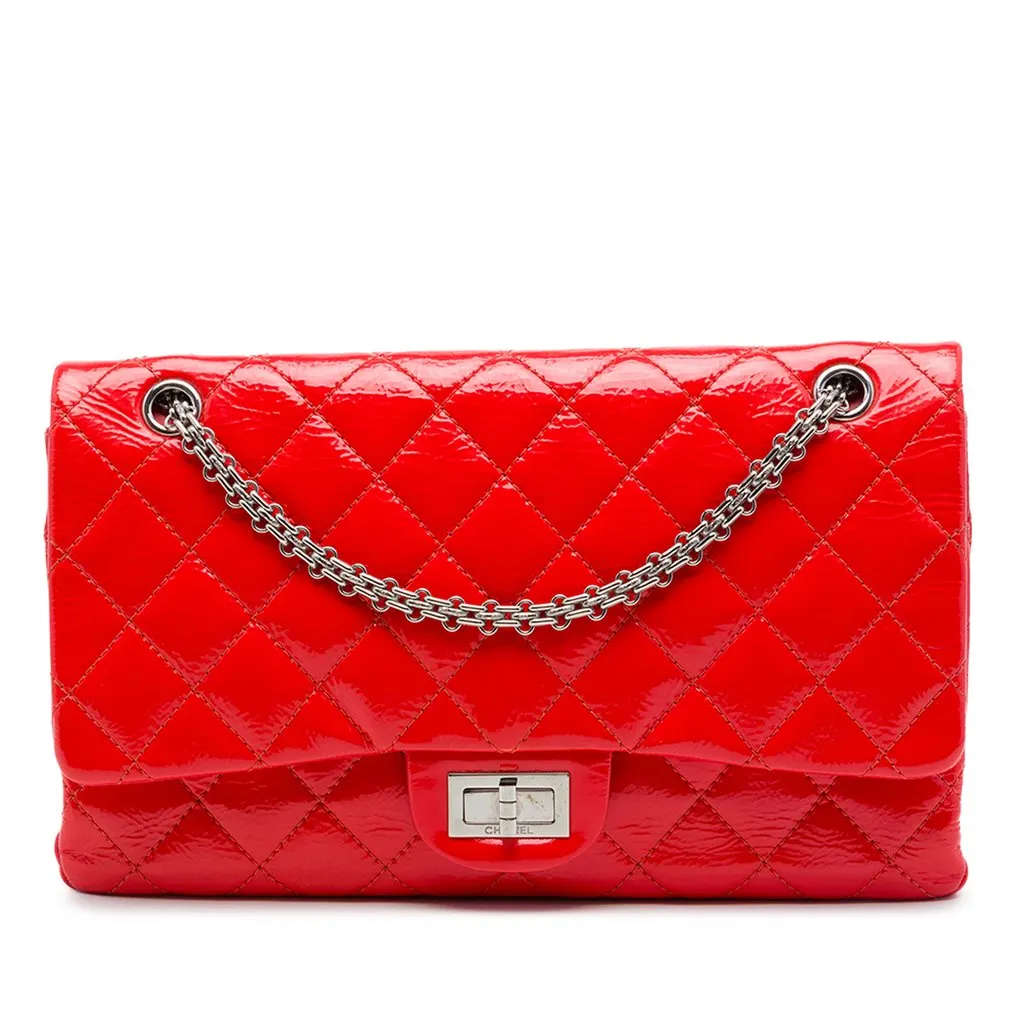 Chanel Quilted Crinkled Patent Reissue 2.55 Double Flap 227 Red Leather Very good - Front View