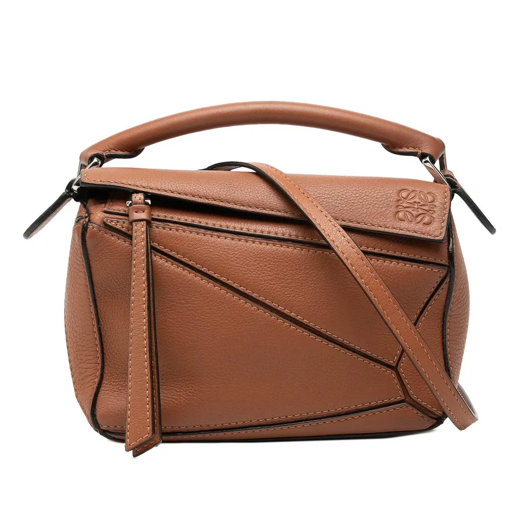 LOEWE Mini Calfskin Puzzle Satchel Brown Leather Very good - Front View