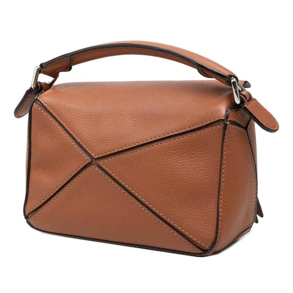 LOEWE Mini Calfskin Puzzle Satchel Brown Leather Very good - Back View