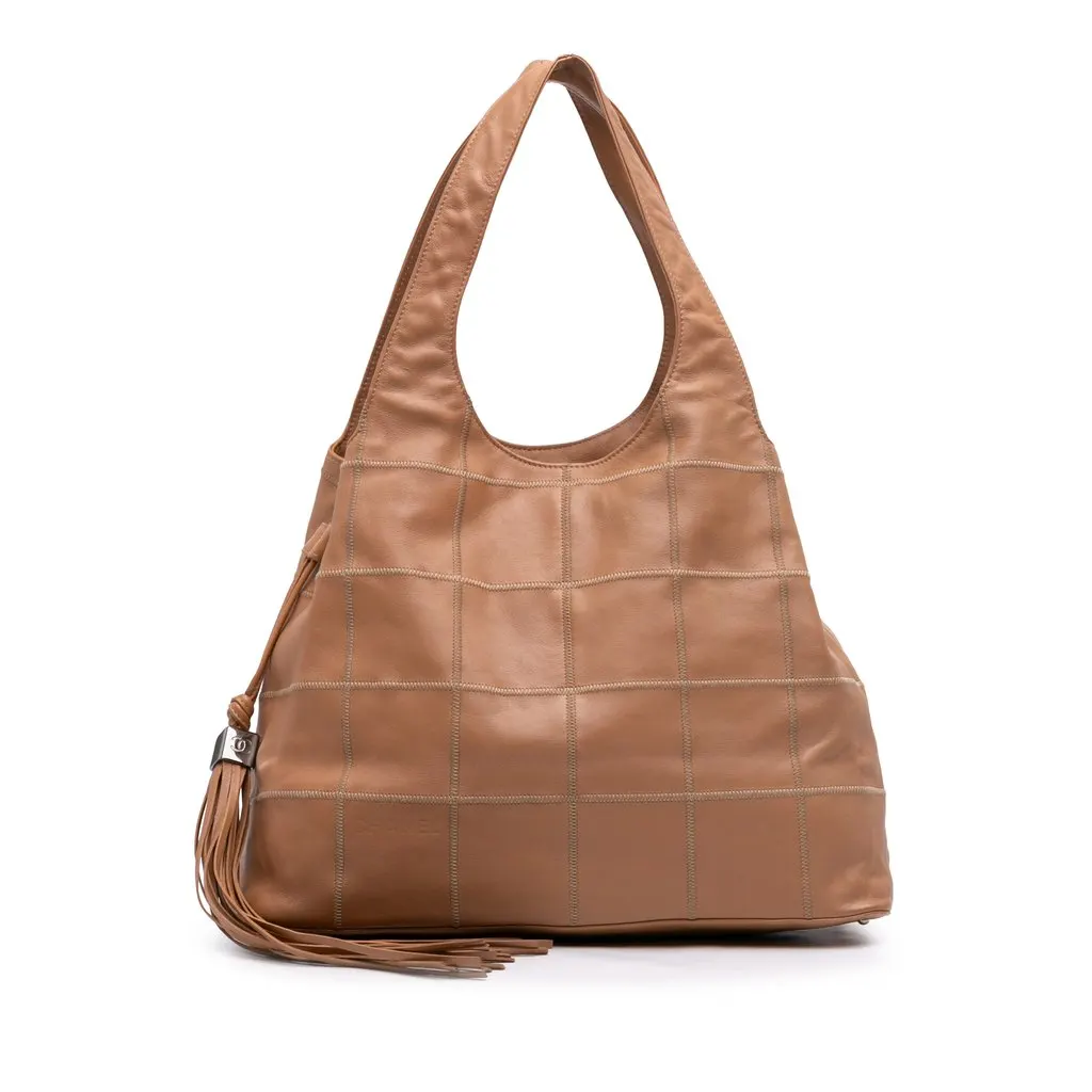 Chanel Calfskin Square Stitch Tassel Hobo Brown Leather Very good - Front View