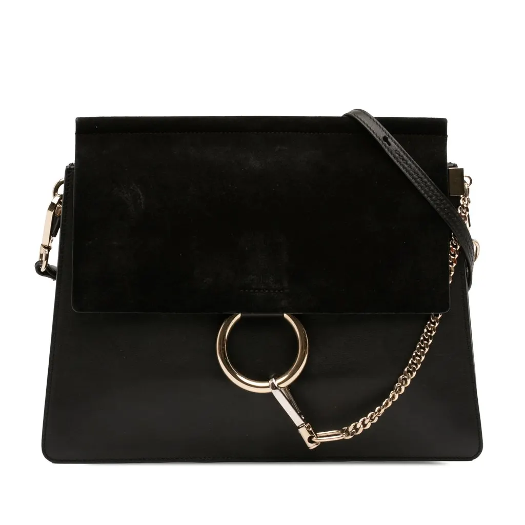 Chloé Medium Calfskin and Suede Faye Crossbody Black Leather Very good - Front View
