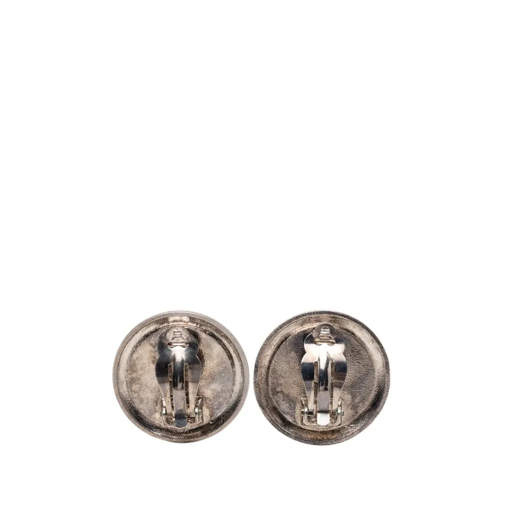 Chanel CC Two Tone Brass Enamel Clip On Earrings Silver Metal Very good - Back View