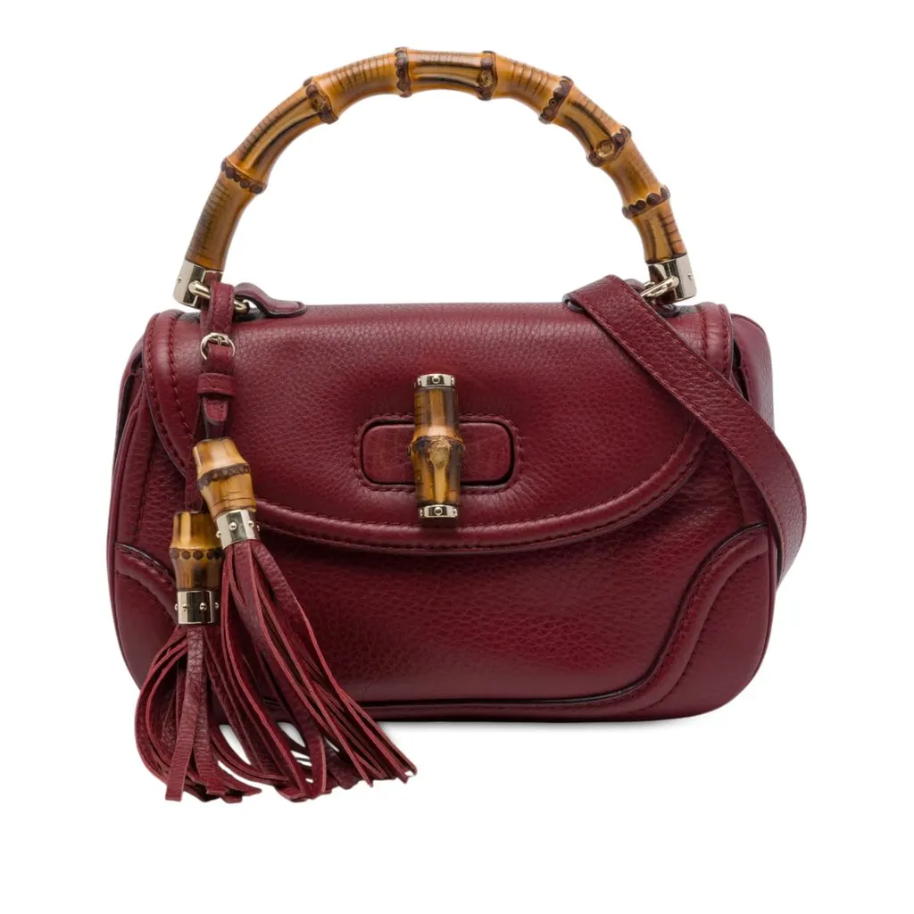 Gucci Medium Calfskin New Bamboo Satchel Red Leather Very good - Front View