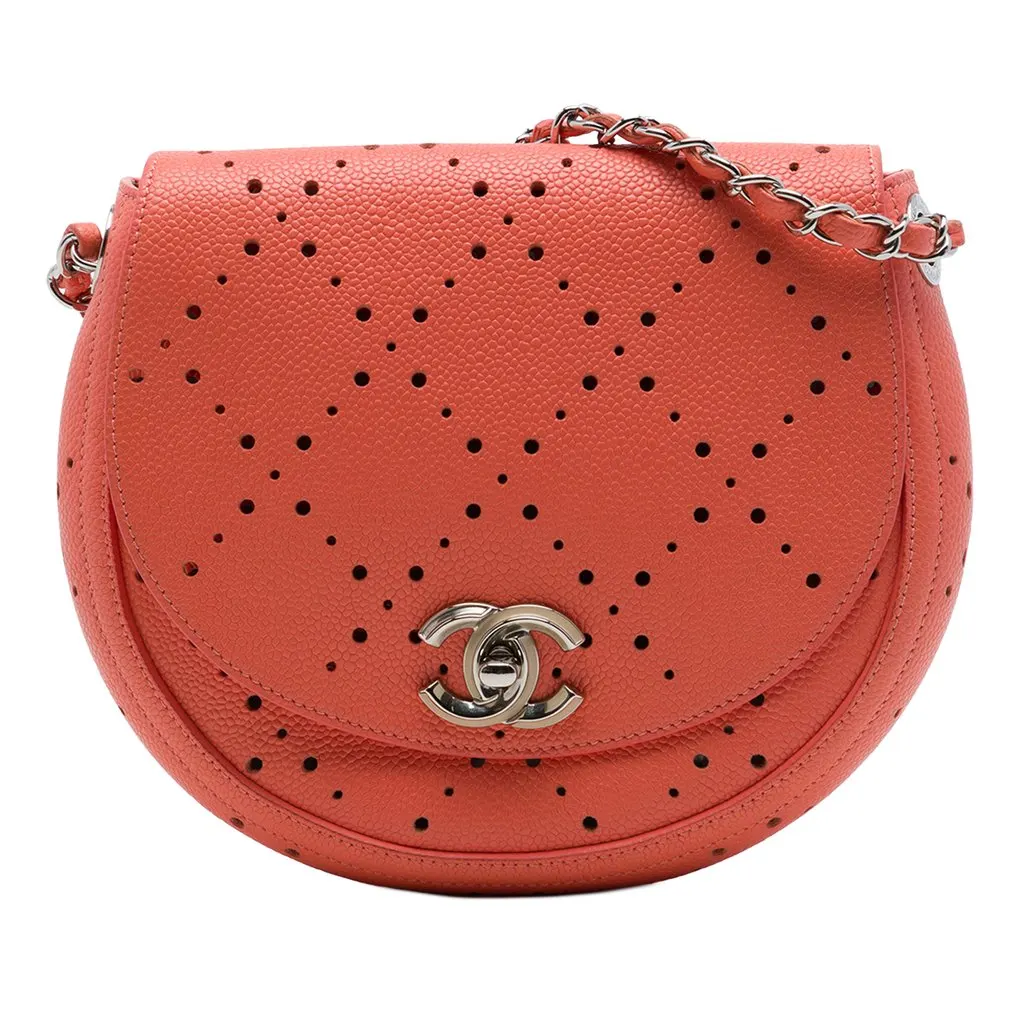 Chanel Small CC Perforated Caviar Messenger Flap Orange Leather Very good - Front View
