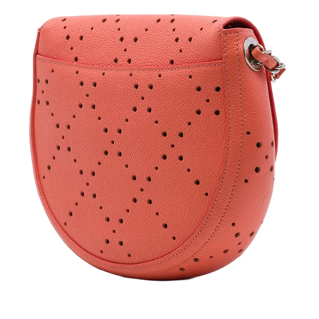 Chanel Small CC Perforated Caviar Messenger Flap Orange Leather Very good - Back View