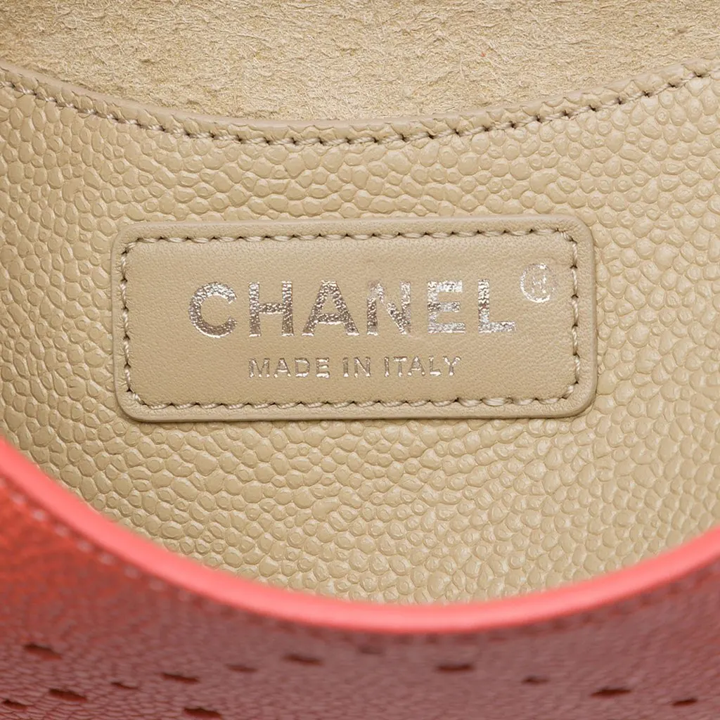 Chanel Small CC Perforated Caviar Messenger Flap Orange Leather Very good - Box View