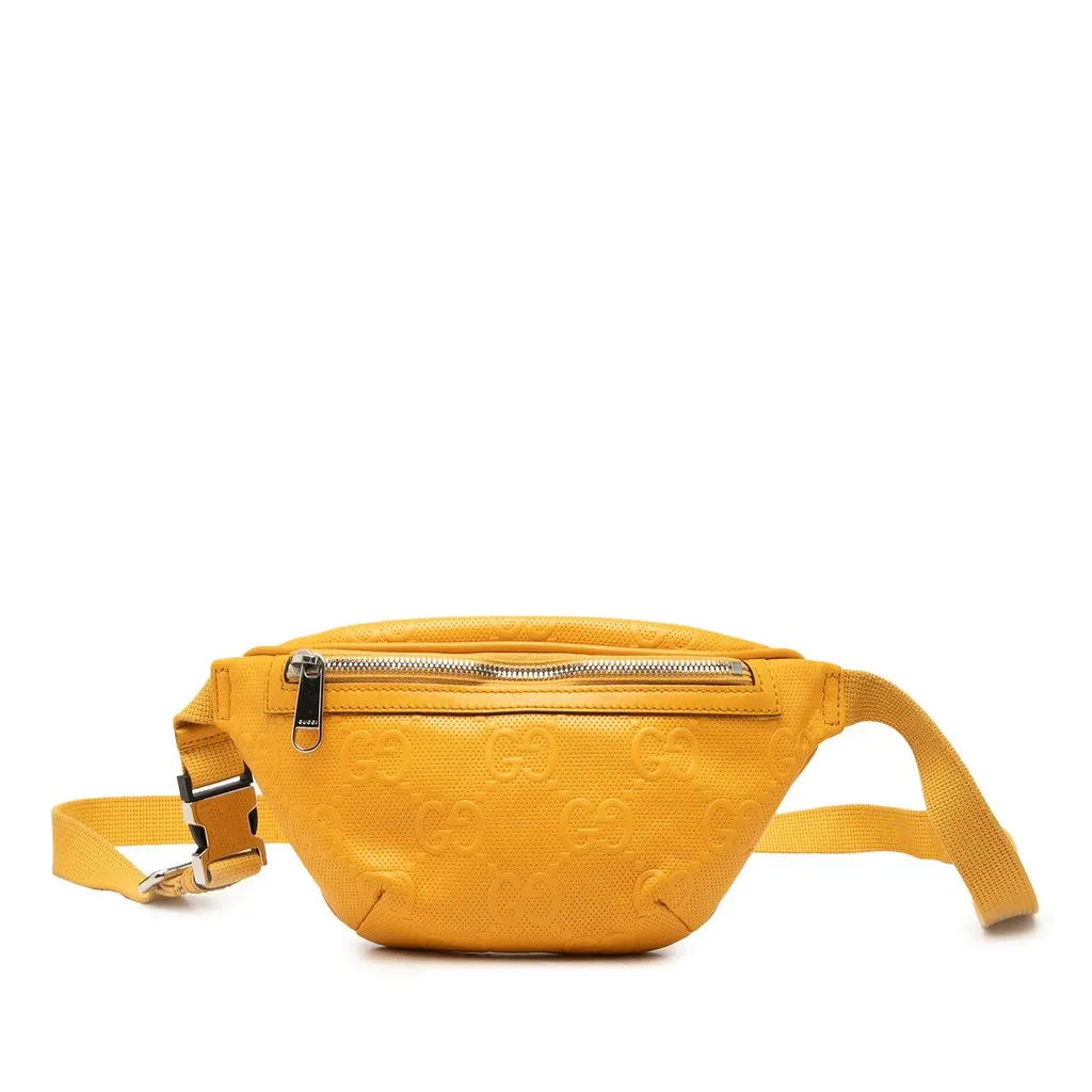 Gucci GG Embossed Perforated Calfskin Belt Bag Yellow Leather Very good - Front View