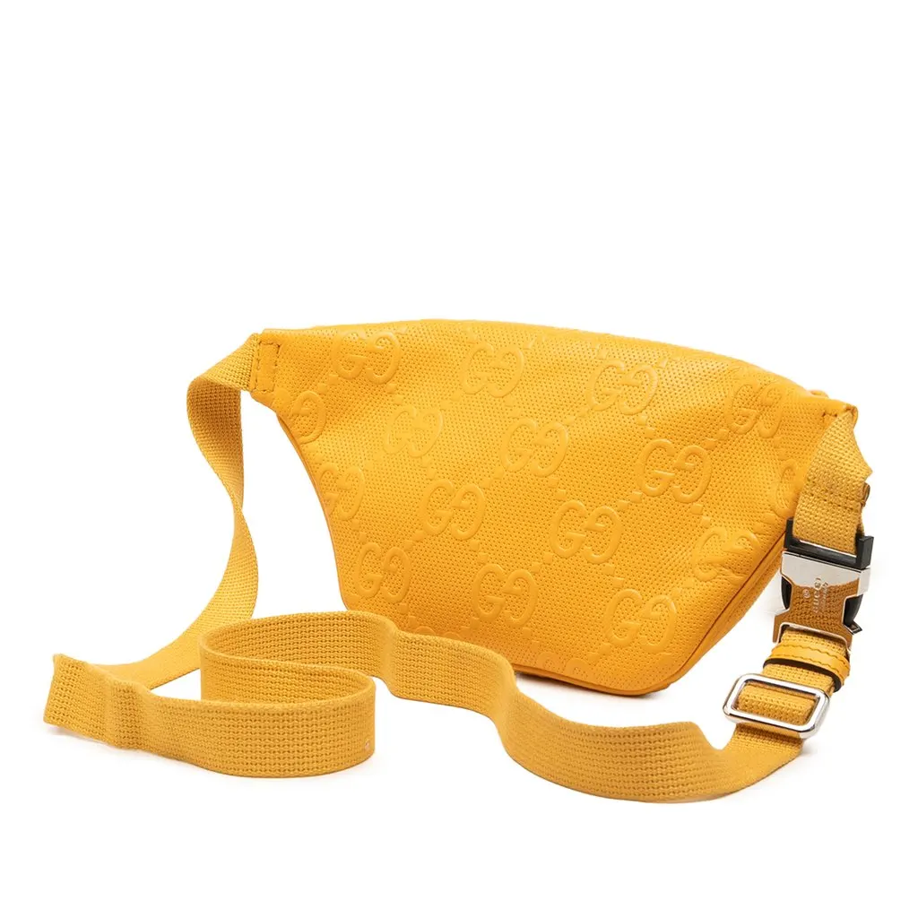 Gucci GG Embossed Perforated Calfskin Belt Bag Yellow Leather Very good - Inside View