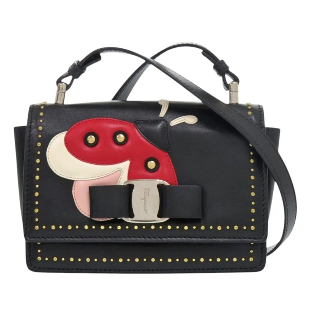 Salvatore Ferragamo Studded Leather Ladybug Vara Bow Crossbody Black Leather Very good - Front View